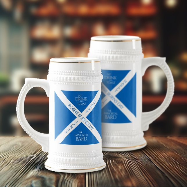 Eat Drink and Toast Robbie Burns Scottish Flagga Sejdel (Eat Drink and Celebrate the Immortal Bard Beer Steins Cover Photo)