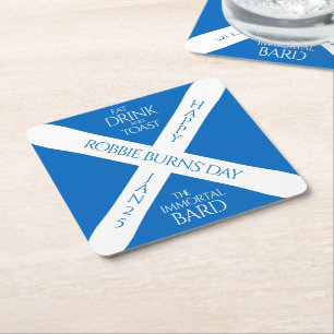 Eat Drink and Toast Robbie Burns Scottish Flagga Underlägg Papper Kvadrat