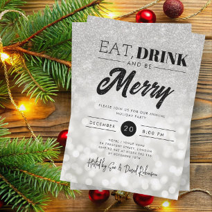 Eat Drink B Merry Silver Bokeh Helgdag Party Inbjudningar