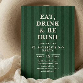 Eat Drink Be Irish St Patricks Party Stripes Inbjudningar