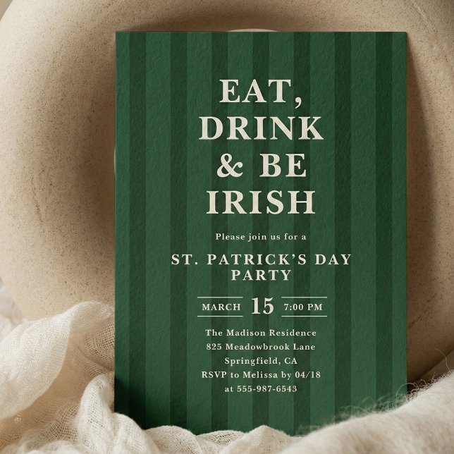 Eat Drink Be Irish St Patricks Party Stripes Inbjudningar (Skapare uppladdad)