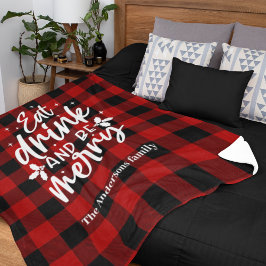 Eat Drink & Be Merry Personalized Buffalo Plaid  Fleecefilt
