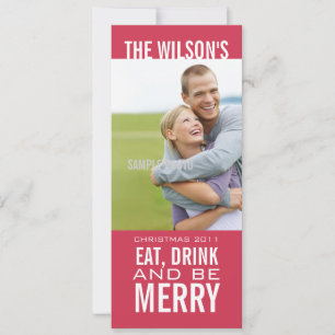 EAT DRINK BE MERRY PHOTO CHRISTMAS CARD Rosa Julkort