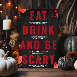 EAT DRINK & BE SCARY Bloody Vuxen Halloween Inbjud Julkort
