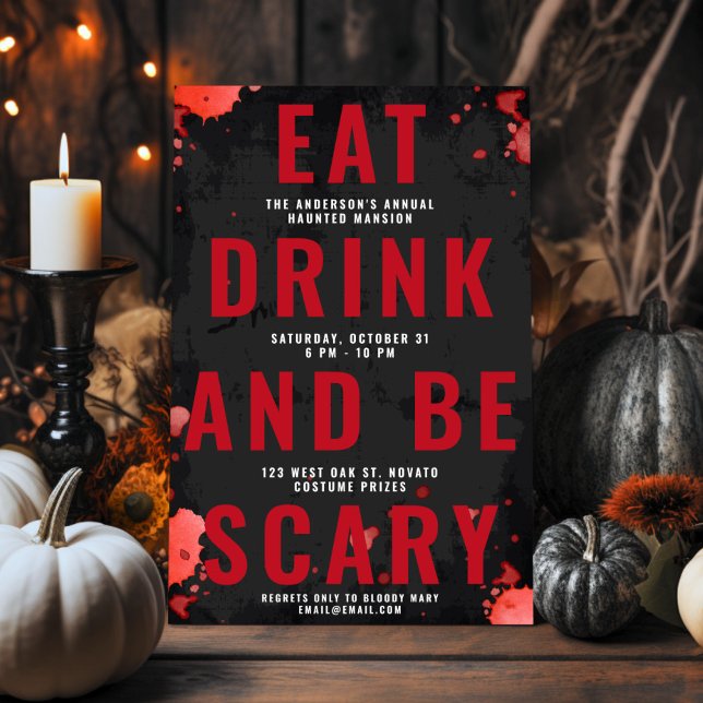 EAT DRINK & BE SCARY Bloody Vuxen Halloween Inbjud Julkort (Skapare uppladdad)