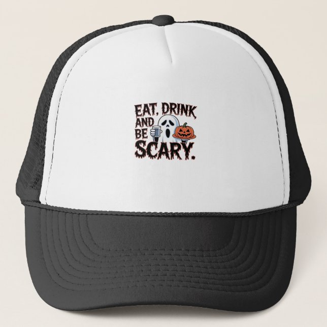 Eat Drink Be Scary Halloween Pumpkin Creative Styl Keps (Framsida)