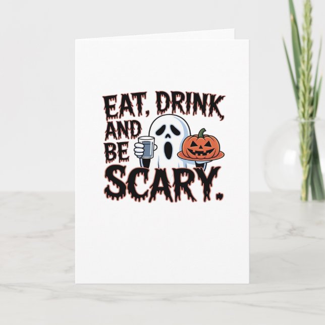Eat Drink Be Scary Halloween Pumpkin Creative Styl Kort (Framsida)