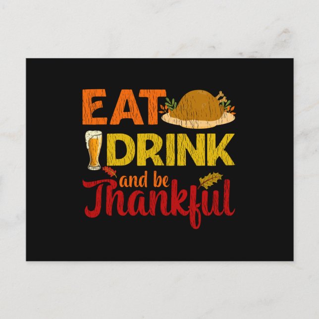 Eat Drink Be Thankful Family Matching Thanksgiving Vykort (Framsida)
