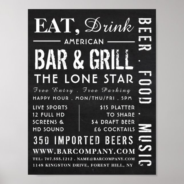 Eat, Drink Chalkboard, Pub/Brewery Advertising Poster (Framsidan)