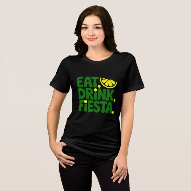 Eat Drink Fiesta Minimal Retro T-Shirt (Framsida Full)