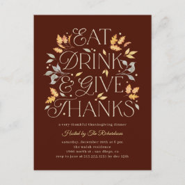 Eat Drink Ge Tack, Thanksgiving Middag Party Vykort
