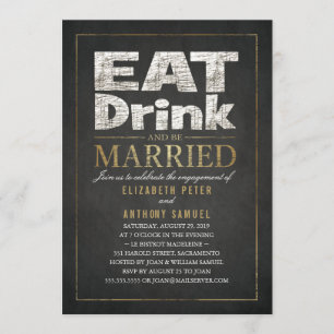 Eat Drink Guld Effect Funny Förlovningsfest Inbjudningar