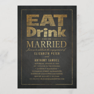 Eat Drink Guld Effect Funny Förlovningsfest Inbjudningar