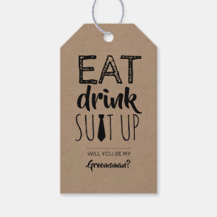 Eat Drink Kostym Up Funny Groomsman Frieri Presentetikett