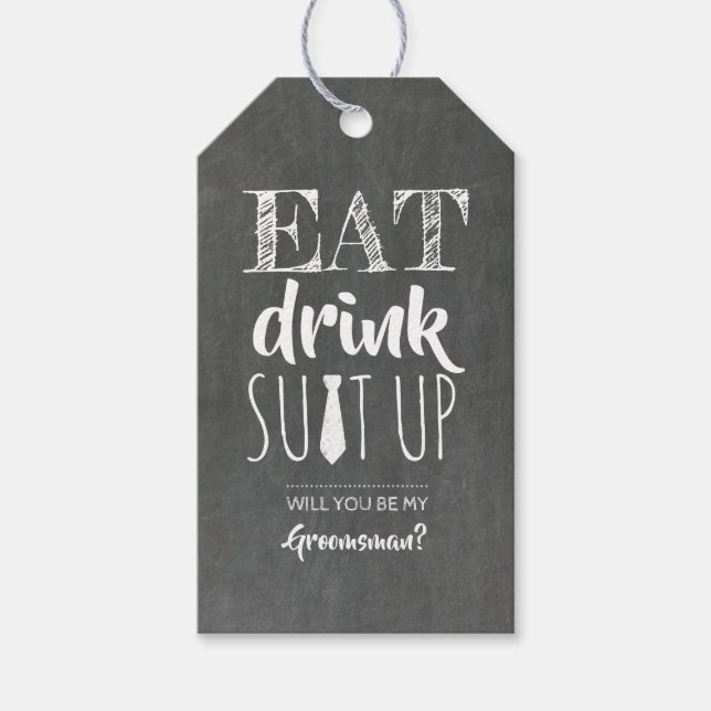 Eat Drink Kostym Up Funny Groomsman Frieri Presentetikett (Framsidan)