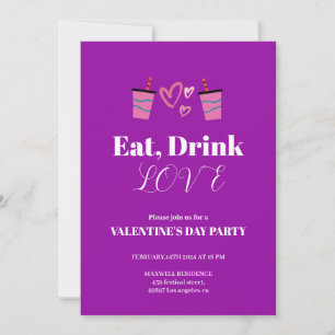 Eat Drink och Kärlek Valentine Day party Lila Inbjudningar