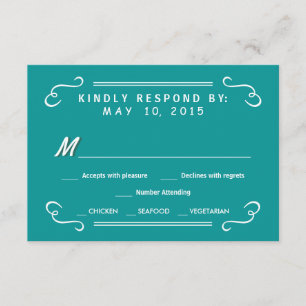 Eat Drink & OSA Teal Blue Rustic Bröllop Reply Kort