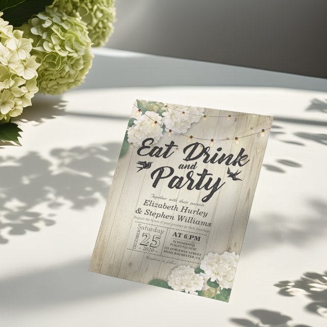 EAT Drink & Party Bröllop Flower Wood String Light Inbjudningar (Skapare uppladdad)