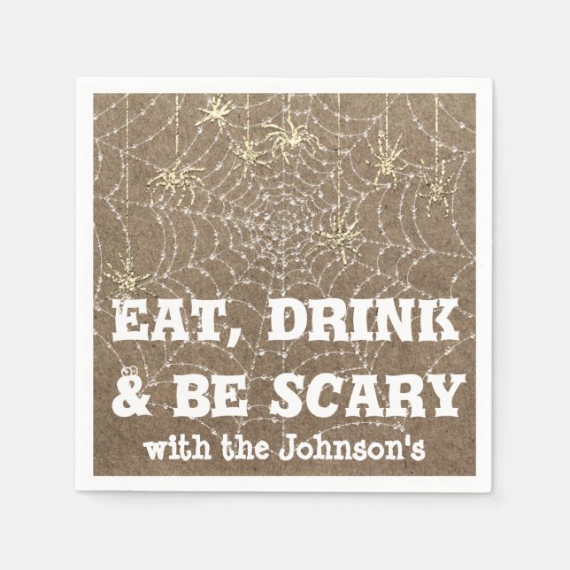 Eat Drink Scary Spider Halloween Kraft Webben Bron Pappersservett (Framsidan)