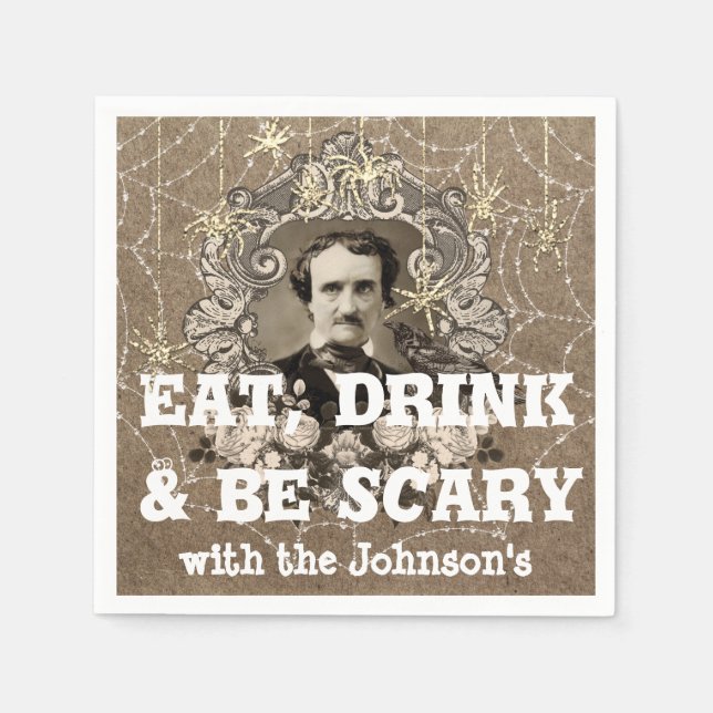 Eat Drink Scary Spider Halloween Kraft Webben Horr Pappersservett (Framsidan)