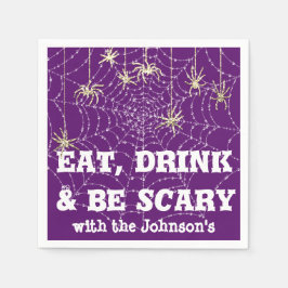Eat Drink Scary Spider Halloween Lila Webben Guld Pappersservett