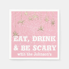 Eat Drink Scary Spider Halloween Rosa Webben Guld Pappersservett