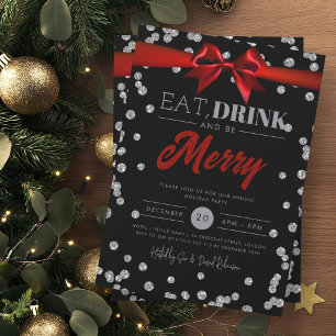 Eat Drink Silver Black Glitter Helgdag Julafton Bo Inbjudningar