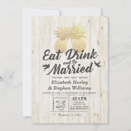EAT-dryck är gift med ananas Bröllop Guld par Inbjudningar