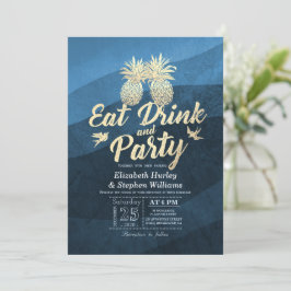 EAT-dryck är gift med ananas Bröllop Guld par Inbjudningar
