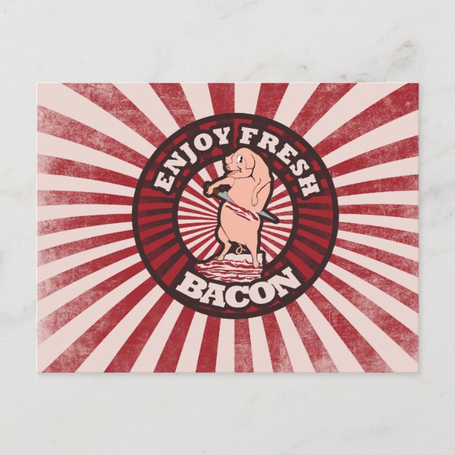Eat Fresh Bacon Funny Gris Parody Vykort (Framsida)