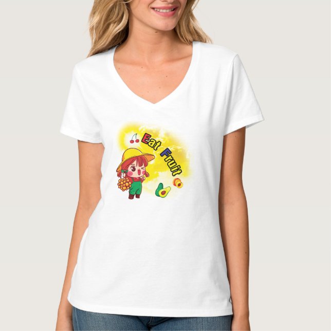 Eat Fruit V-Shirt T Shirt (Framsida)