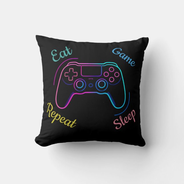 Eat Game Sleep Repeat | Neon Gamer Customizable Ty Kudde (Framsida)