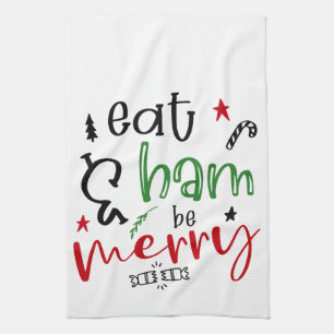 Eat Ham och vara Merry Bright Funny jul Kökshandduk