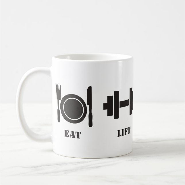 Eat, Hiss, viloläge, repetering - Bodybuilding Mug Kaffemugg (Vänster)