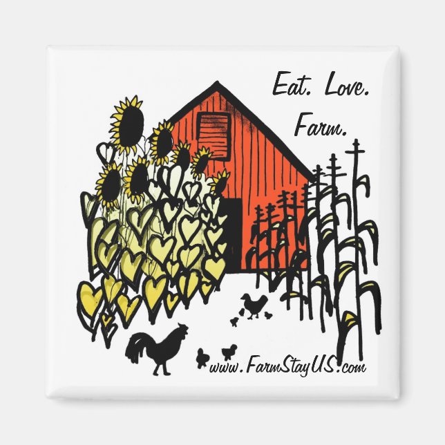 Eat Kärlek Farm Barnyard Scene Magnet (Framsidan)