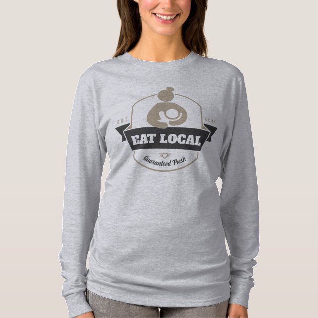 "Eat Local" som ammar Mamma & Baby Humous T Shirt (Framsida)