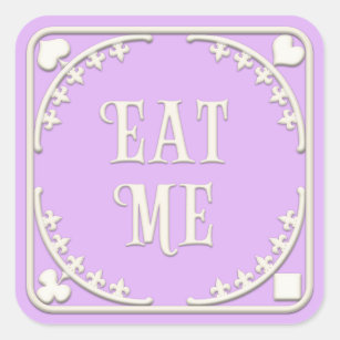 "Eat Me" Wonderland Tea Party Charming Lila Fyrkantigt Klistermärke