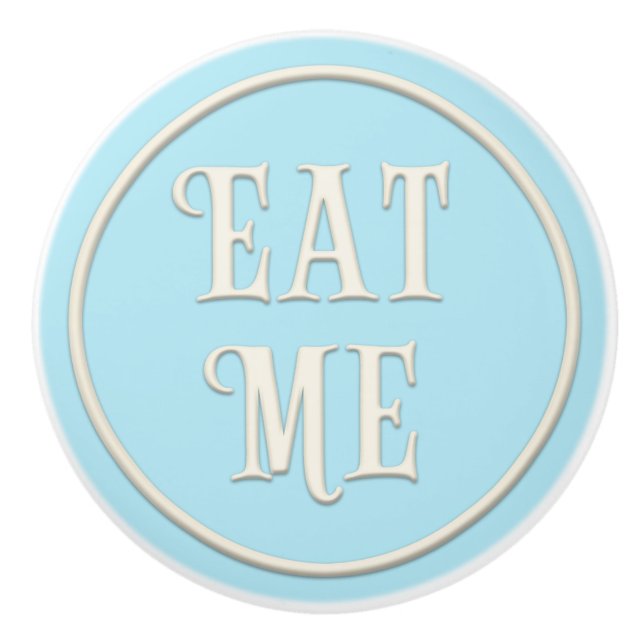 "Eat Me" Wonderland Tea Party Pastel Blue Knopp (Framsidan)
