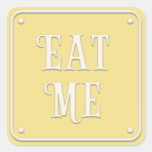 "Eat Me" Wonderland Tea Party Pastel Gult Fyrkantigt Klistermärke