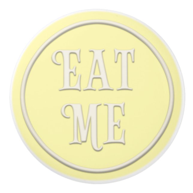"Eat Me" Wonderland Tea Party Pastel Gult Knopp (Framsidan)