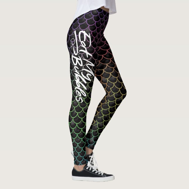 "Eat My Bubbles" Black/Rainbow scales Simma Life Leggings (Höger)