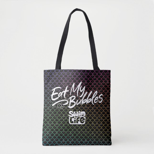 "Eat My Bubbles" Black/Rainbow scales Simma Life Tygkasse (Framsida)
