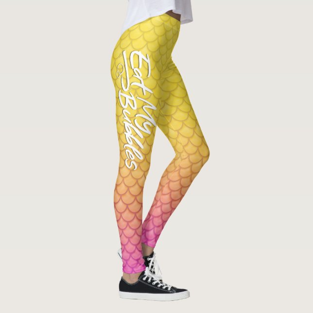"Eat My Bubbles" Gult/Rosa skalar Simma Life Leggings (Höger)
