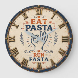 Eat Pasta Run Fasta Funny Italian Kitchen Decor Stor Klocka