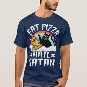 Eat Pizza Hail Satan Cat Punk Sten Band Death Meta T Shirt