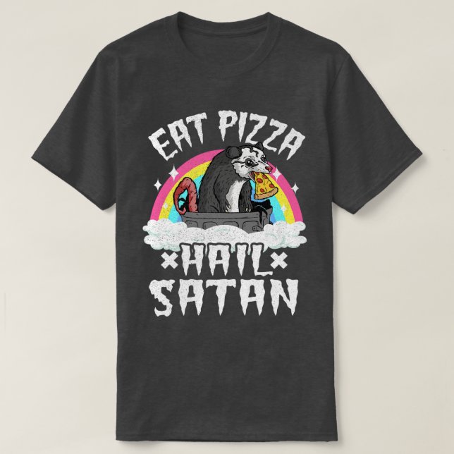 Eat Pizza Hail Satan Opossum Punk Band Död Metall T Shirt (Design framsida)