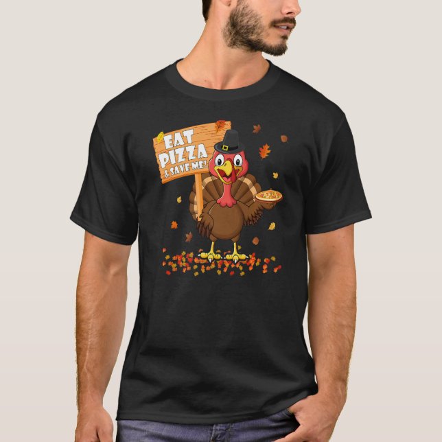 Eat Pizza & Spara Turkey Vuxen Vegan Kids Thanksgi T Shirt (Framsida)