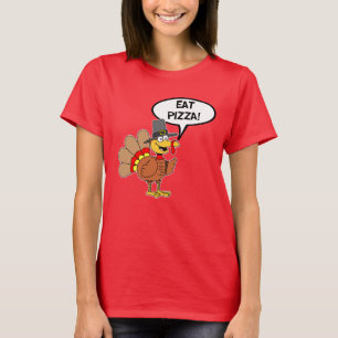 Eat Pizza Thanksgiving Turkey Pilgrim Tecknad T Shirt