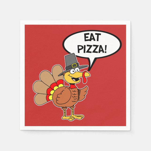 Eat Pizza Turkey Pilgrim Hat Thanksgiving Pappersservett (Framsidan)