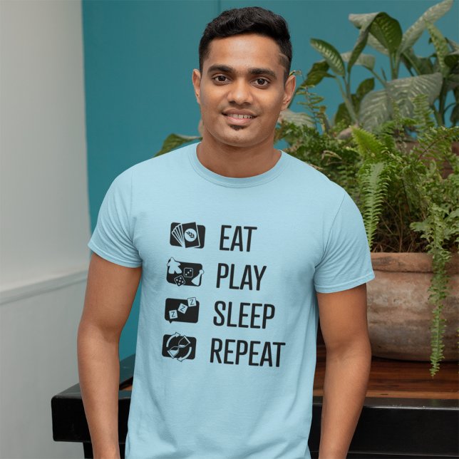Eat-Play-viloläge-Repeat Board Game Blck Manar Shi T Shirt (Skapare uppladdad)